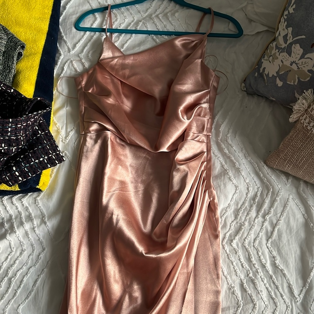 Lydia Satin Rose-gold Bridesmaid Dress
